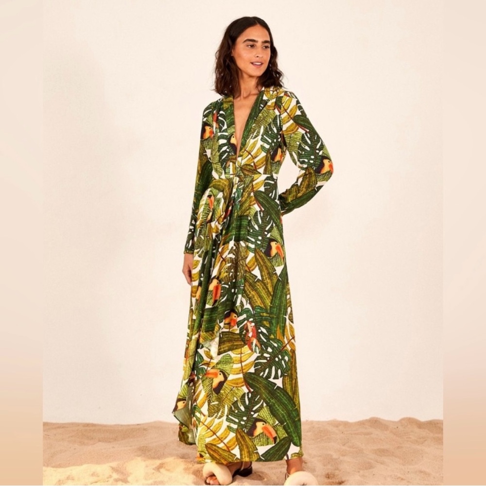 Farm Rio Green Tropical Maxi Dress Size M